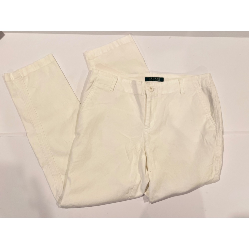 Lauren Ralph Lauren Womens White Chino Pants Straight Leg Side Stripe Size 2